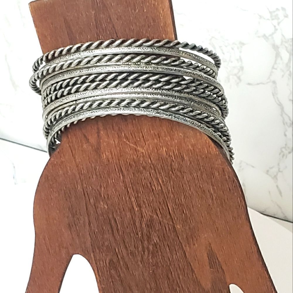 HUGE STACK Of Silver-tone Metal Bangle Bracelets